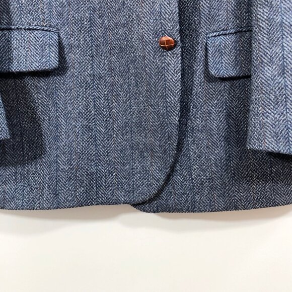Vintage ENGLISH MANOR Gray Herringbone Tweed Sportcoat with Leather Buttons 46R - Picture 8 of 16
